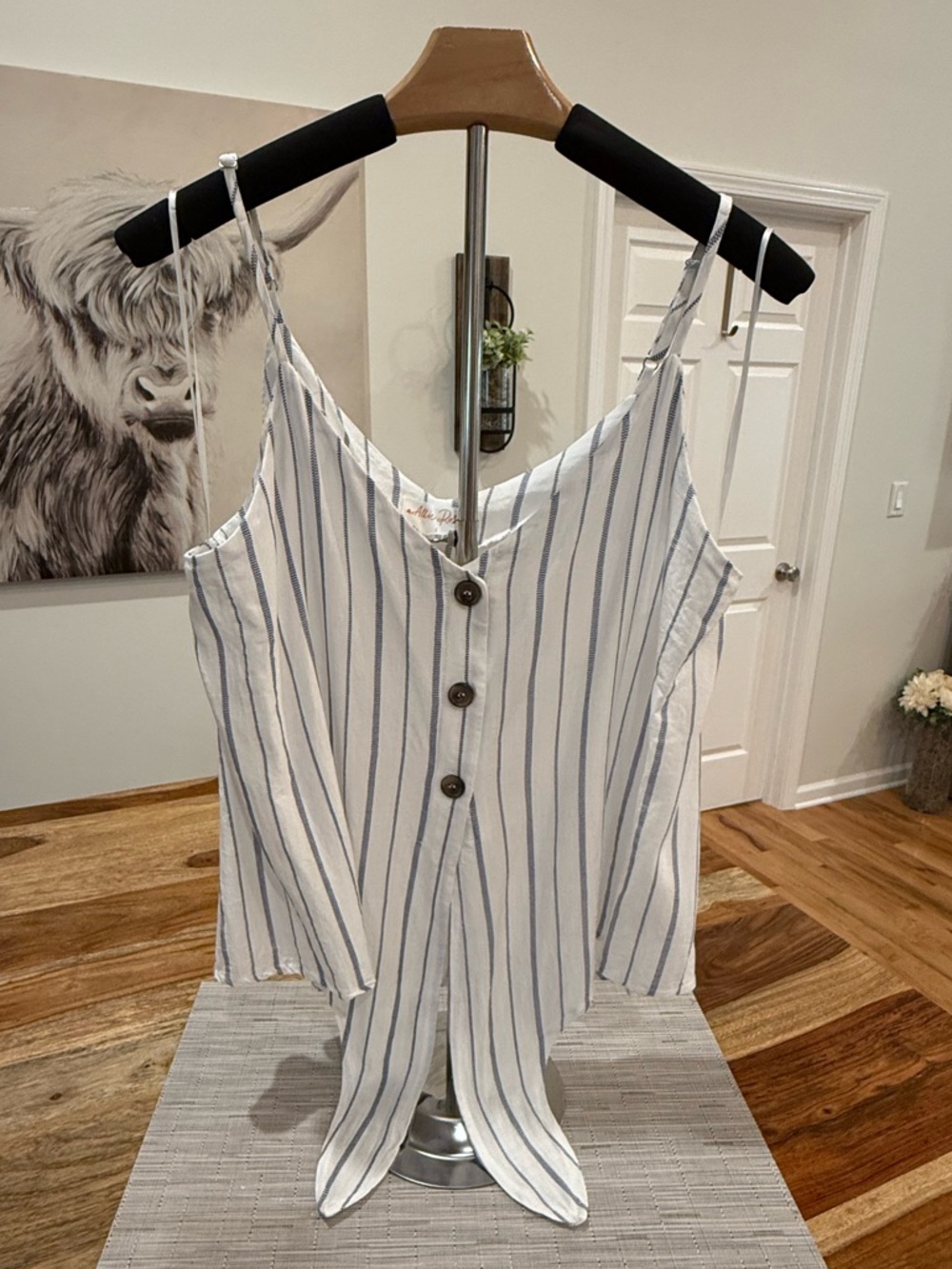 Allie Rose Striped White Tank with Navy Pinstripes: Size Large